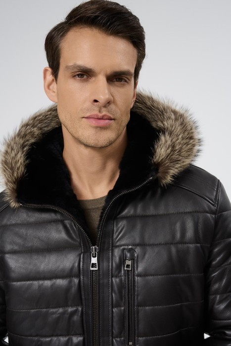 дубленка из овчины и натуральной кожи из россии вид сбоку