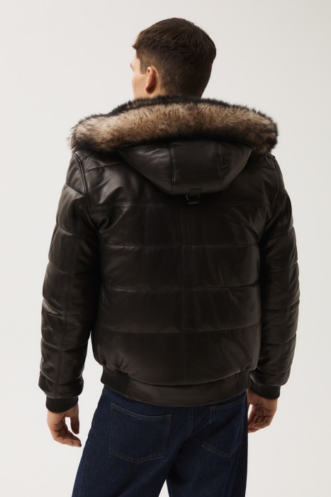 дубленка из овчины и натуральной кожи из россии вид сбоку