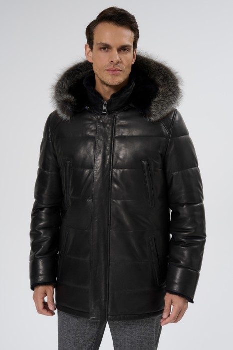 дубленка из овчины и натуральной кожи от бренда снежная королева вид слева