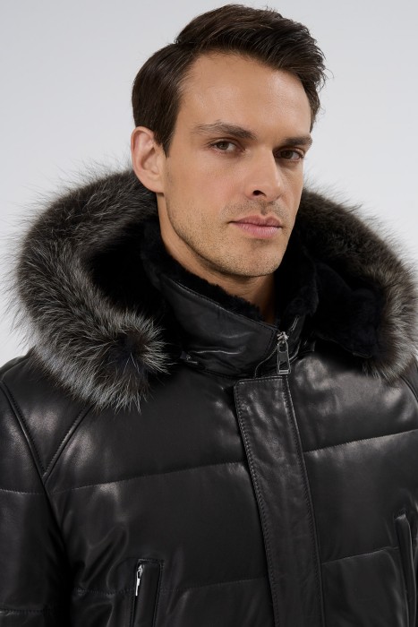 дубленка из овчины и натуральной кожи из россии вид сбоку