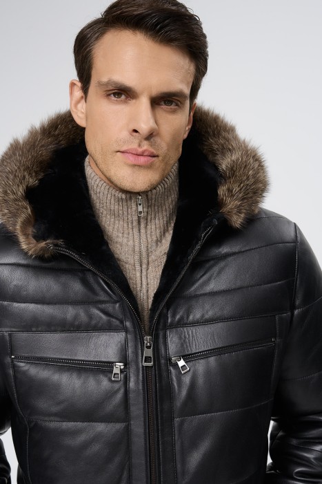 дубленка из овчины и натуральной кожи из россии вид сбоку