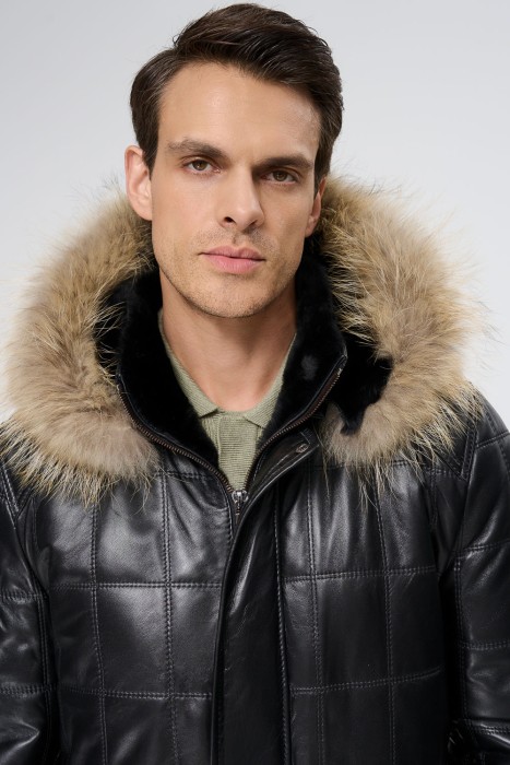 дубленка из овчины и натуральной кожи из россии вид сбоку