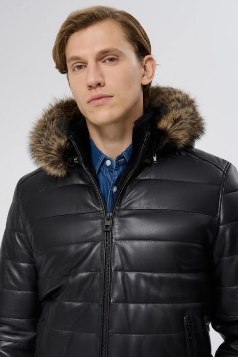 дубленка из овчины и натуральной кожи из россии вид сбоку