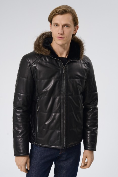 дубленка из овчины и натуральной кожи от бренда снежная королева вид слева