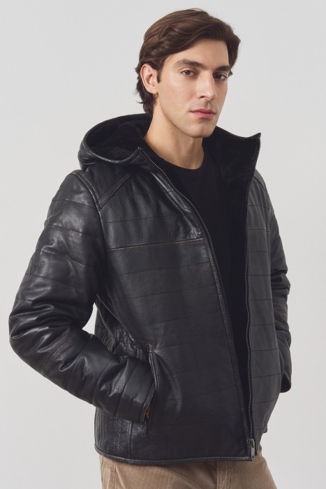 дубленка из овчины и натуральной кожи из россии вид сбоку