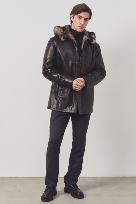 дубленка из овчины и натуральной кожи из россии вид сбоку