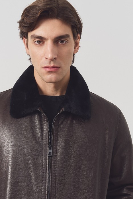 дубленка из овчины и натуральной кожи из россии вид сбоку