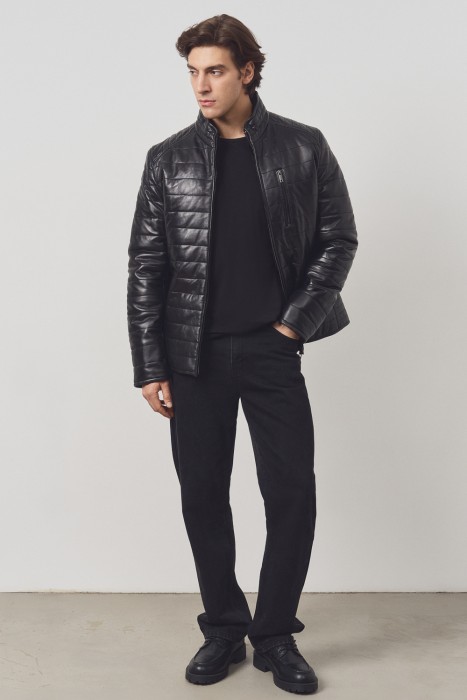 дубленка из овчины и натуральной кожи от бренда снежная королева вид слева