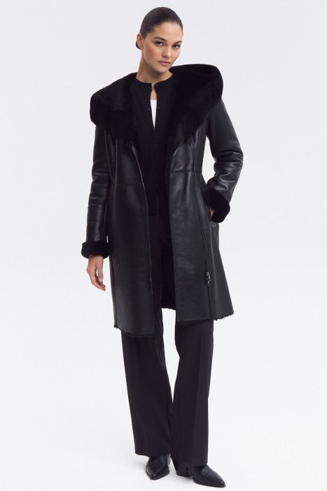 дубленка из овчины с капюшоном 795166003 фотография