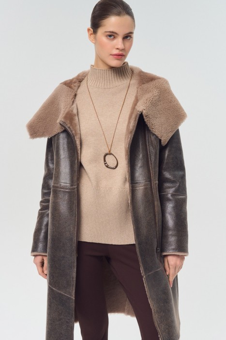 дубленка из овчины с капюшоном 794840003 фотография