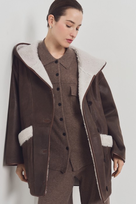 дубленка из овчины с капюшоном 793742003 фотография