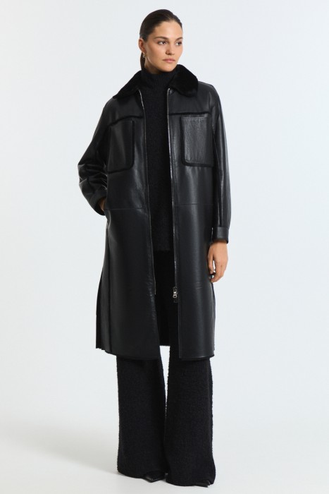 дубленка из овчины с поясом от бренда снежная королева вид слева