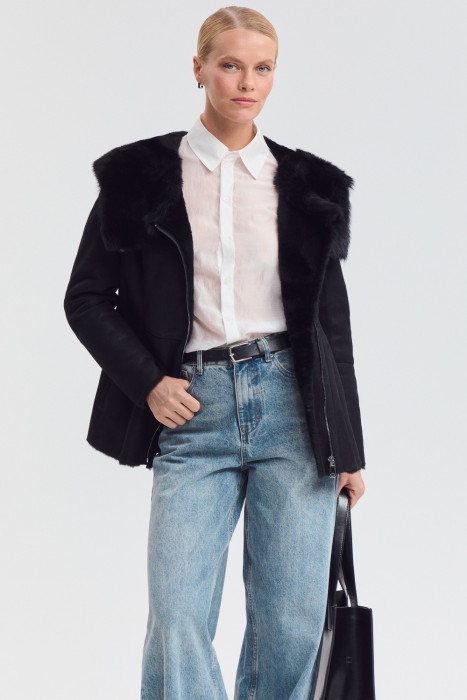 дубленка из овчины с поясом от бренда снежная королева вид слева