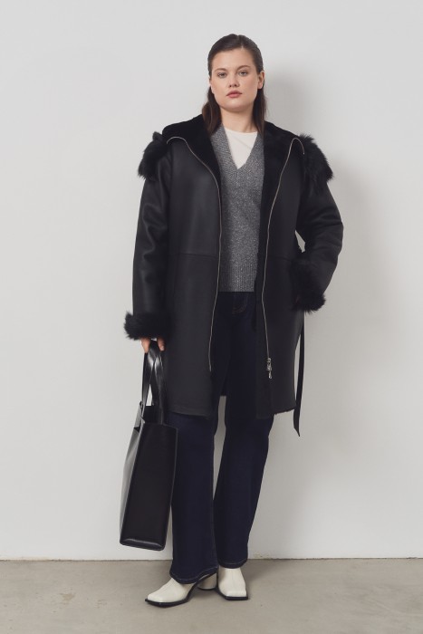 дубленка из овчины с поясом 794578003 фотография