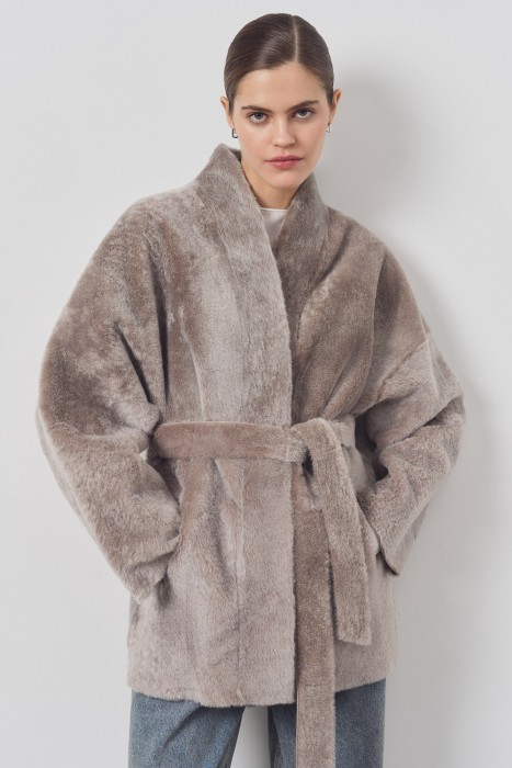 дубленка из овчины с поясом 795249003 фотография