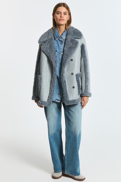 дубленка из овчины с поясом от бренда снежная королева вид слева