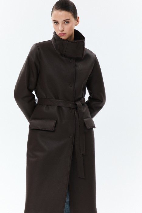 дубленка из овчины с поясом от бренда снежная королева вид слева