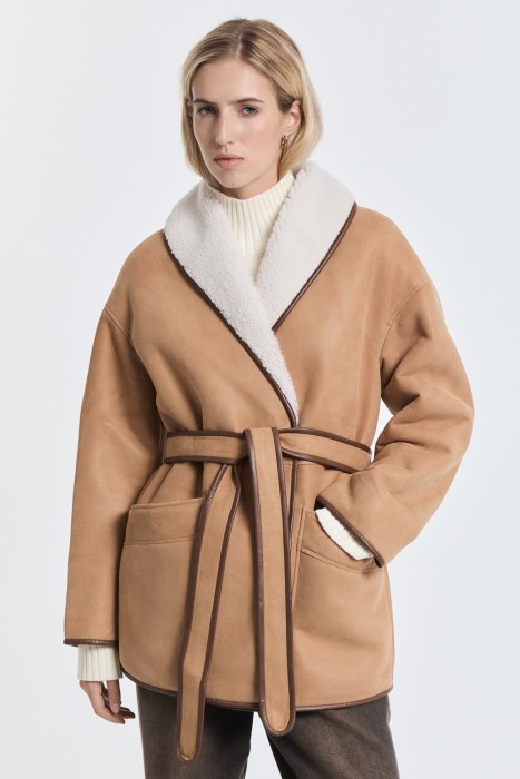 дубленка из овчины с поясом 793744003 фотография