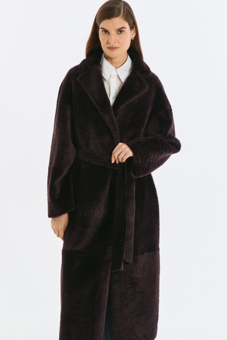 дубленка из овчины с поясом от бренда снежная королева вид слева