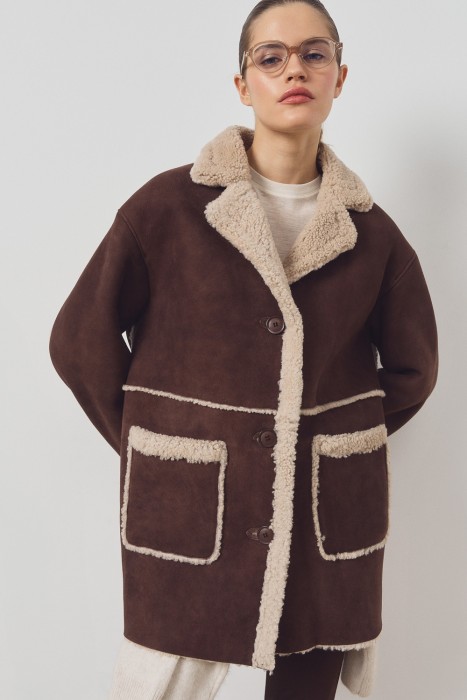 дубленка из овчины с поясом от бренда снежная королева вид слева