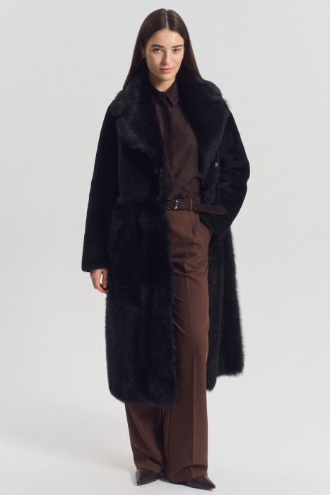 дубленка из овчины с поясом от бренда снежная королева вид слева