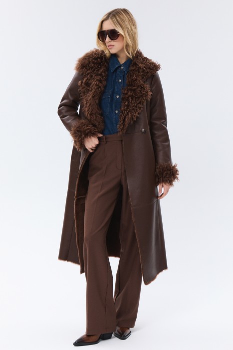 дубленка из овчины с поясом от бренда снежная королева вид слева
