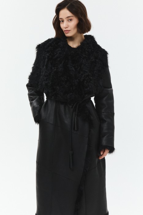 дубленка из овчины с поясом от бренда снежная королева вид слева