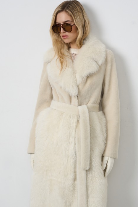 дубленка из овчины с поясом от бренда снежная королева вид слева