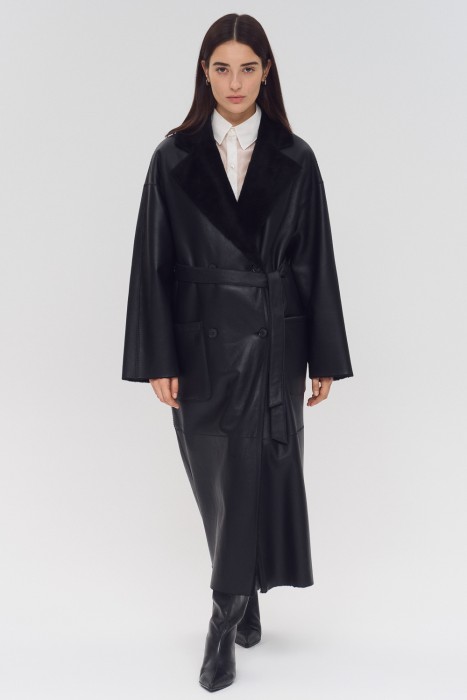 дубленка из овчины с поясом от бренда снежная королева вид слева