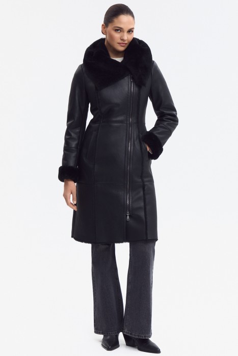 дубленка из овчины с поясом от бренда снежная королева вид слева