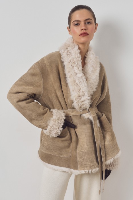 дубленка из овчины с поясом 797675003 фотография