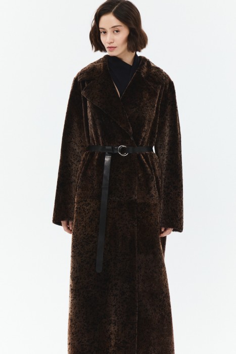 дубленка из овчины с поясом от бренда снежная королева вид слева