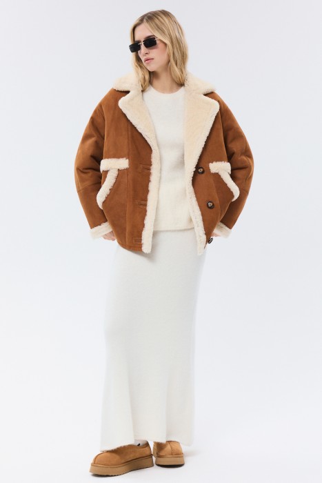 дубленка из овчины от бренда снежная королева вид слева