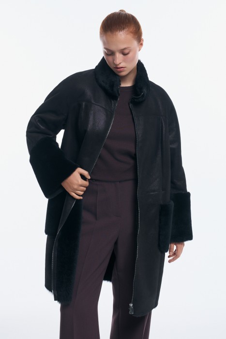 дубленка из овчины от бренда снежная королева вид слева