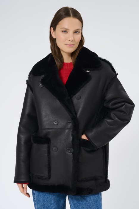 дубленка из овчины от бренда снежная королева вид слева