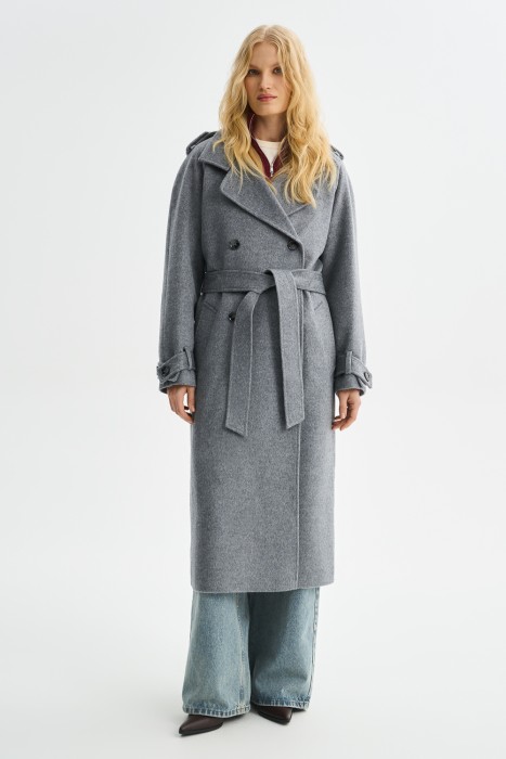 двубортное пальто из шерсти от бренда снежная королева вид слева