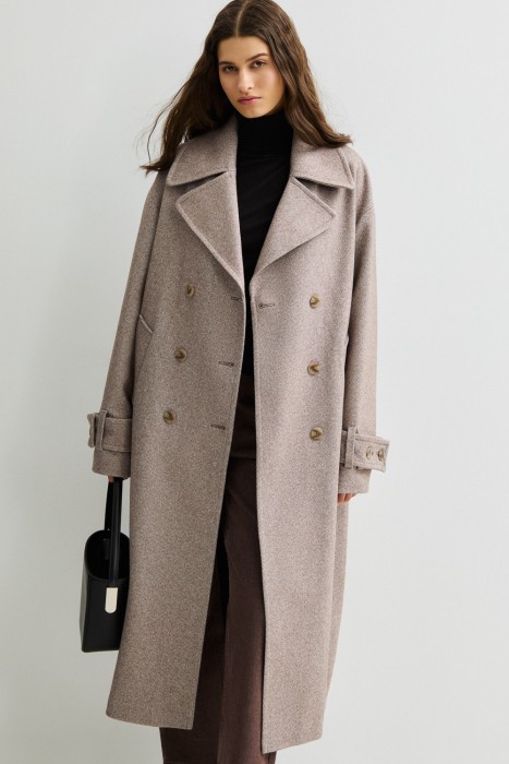 двубортное пальто с поясом 826821003 фотография