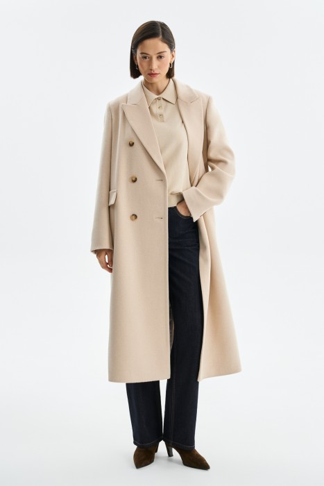 двубортное пальто с поясом 788315003 фотография