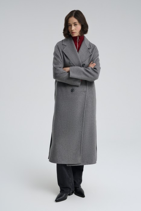 двубортное пальто с поясом 718422003 фотография
