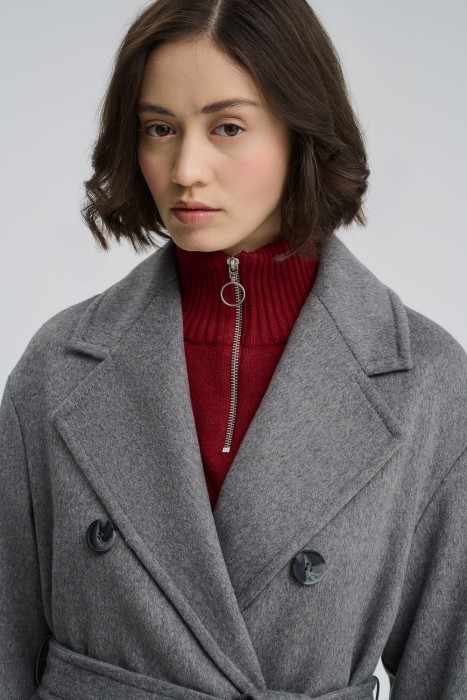 двубортное пальто с поясом из россии вид сбоку