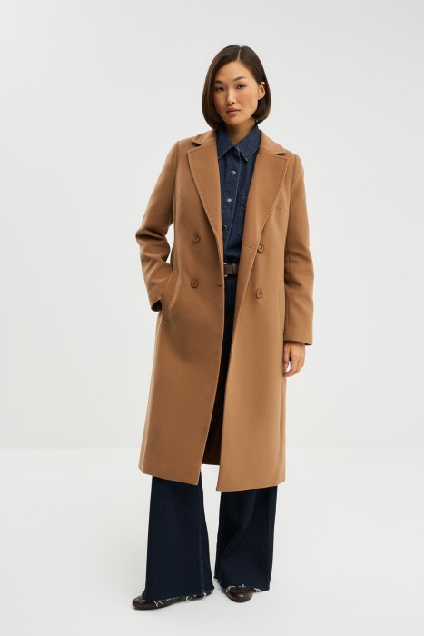 двубортное пальто с поясом 774561003 фотография