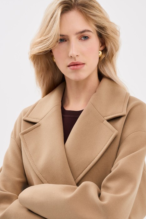 двубортное пальто с поясом из россии вид сбоку