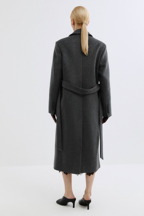 двубортное пальто с поясом из россии вид сбоку