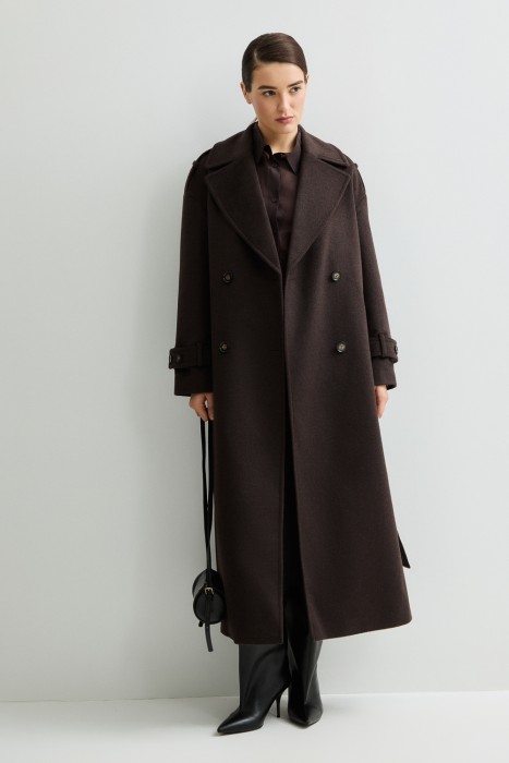 двубортное пальто с поясом 807235003 фотография