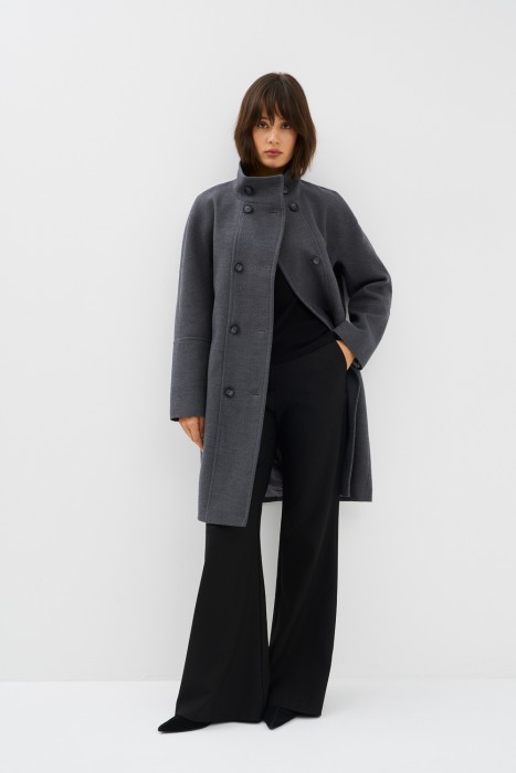двубортное пальто с воротником-стойкой 778497003 фотография