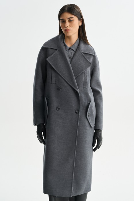 двубортное пальто от бренда снежная королева вид слева