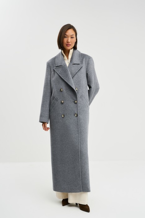 двубортное пальто от бренда снежная королева вид слева