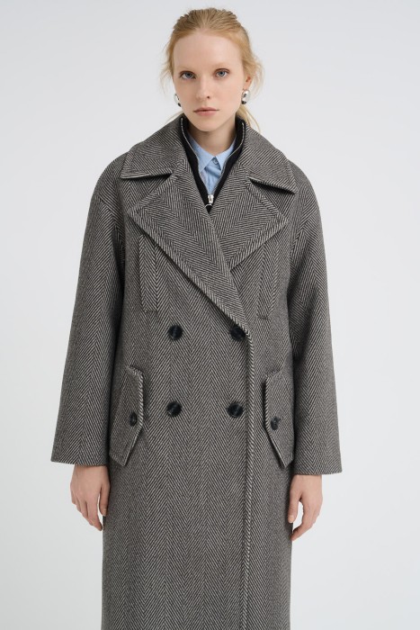 двубортное пальто от бренда снежная королева вид слева