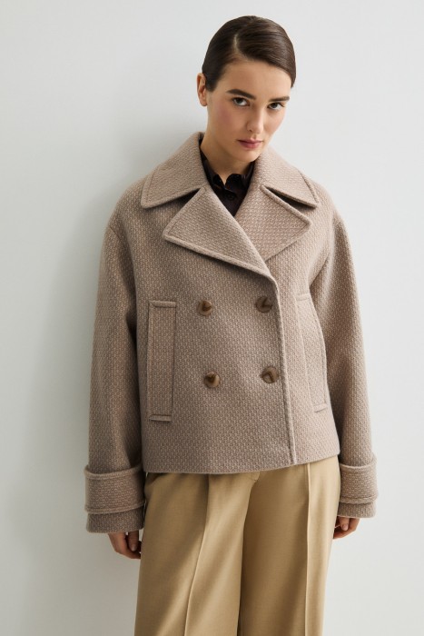 двубортное полупальто от бренда снежная королева вид слева