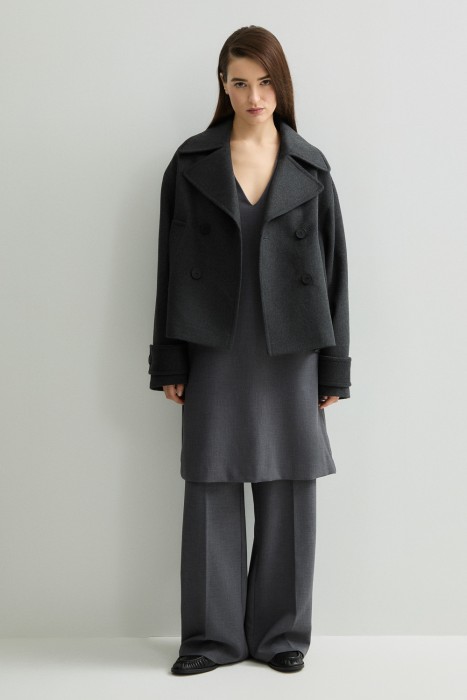 двубортное полупальто от бренда снежная королева вид слева